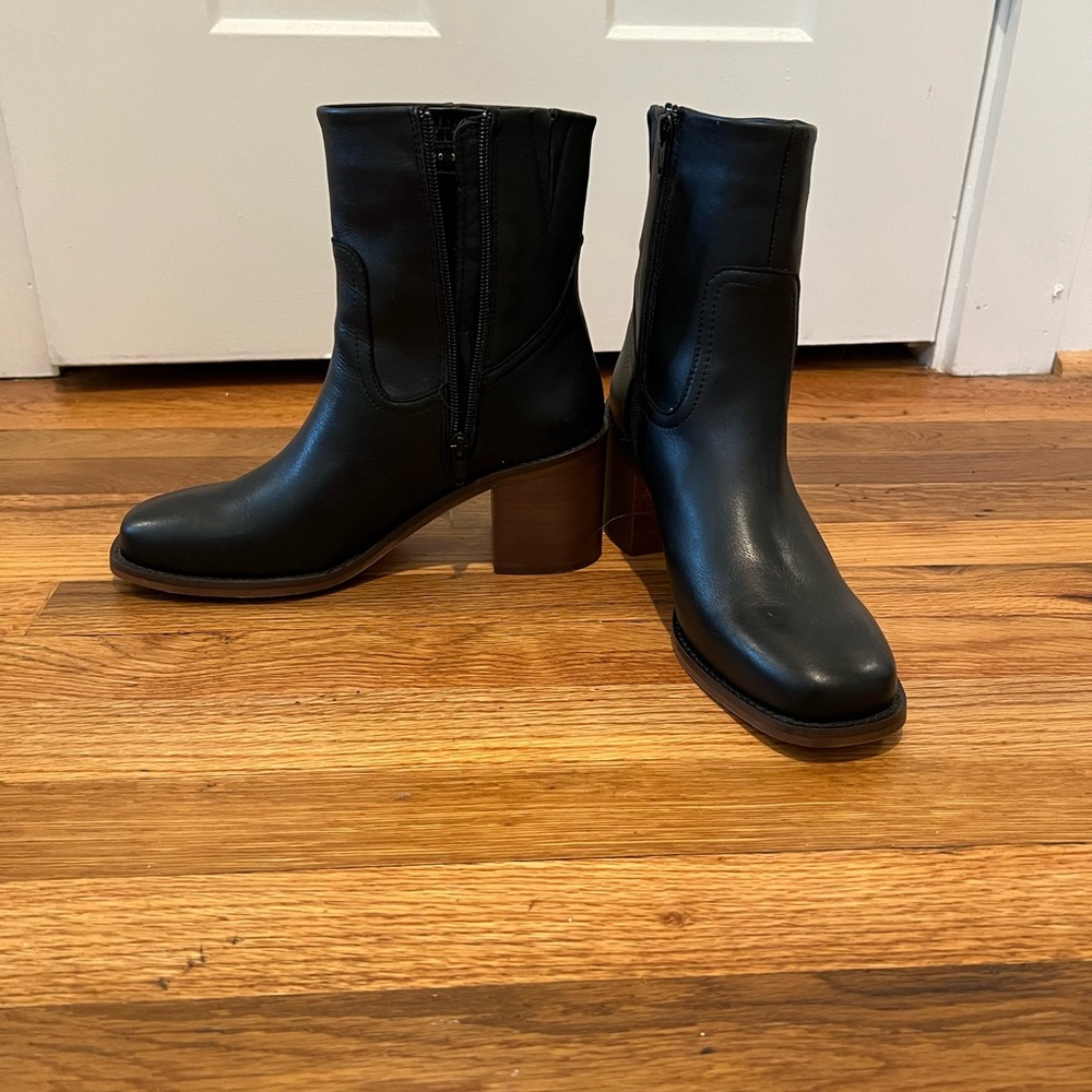 Black Leather Chunky Heeled Boots Patina Brand from Portland Leather